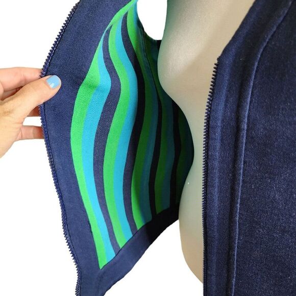 Vintage 70s Reversable Striped Solid Full Zip Vest Womens Size L Blue Green - Picture 6 of 7